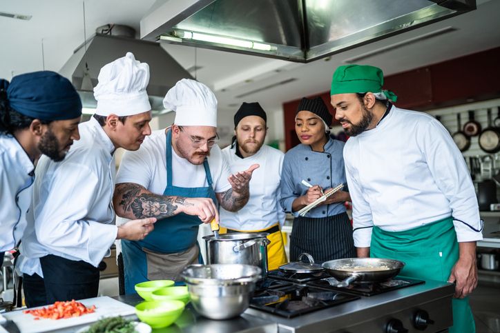 Students preparing food during cooking class