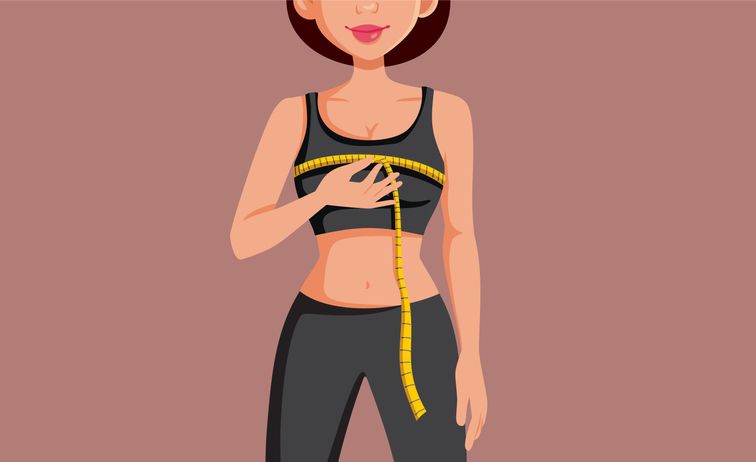 Woman Measuring her Chest with a Soft Ruler Tape