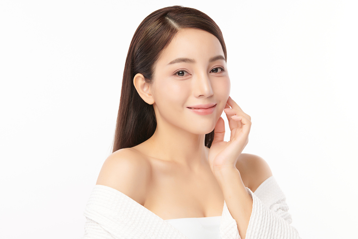 Beautiful young asian woman with clean fresh skin on white background, Face care, Facial treatment, Cosmetology, beauty and spa, Asian women portrait.
