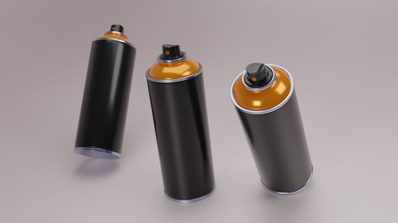 3d render Blank spray can with copy space for text and graphic design illustration isolated on white background. Aerosol Spray mockup Can, Metal Bottle Paint Can Realistic photo image for color paint