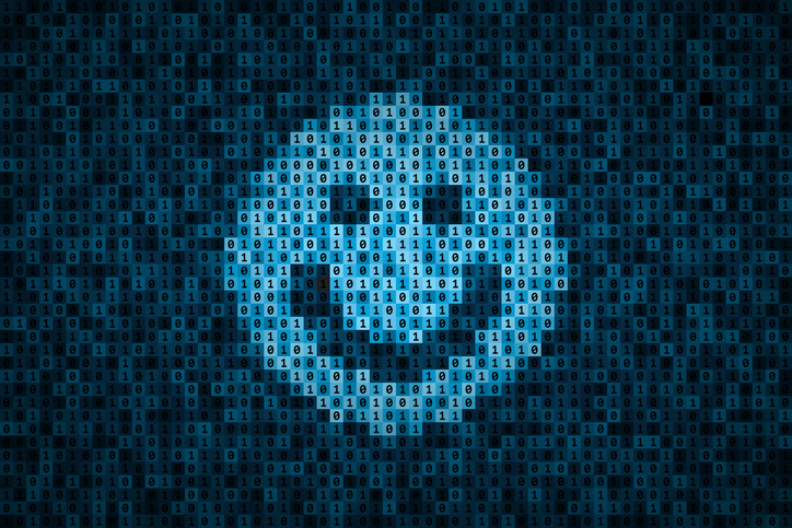 Happy smiling face icon made from 0 and 1 symbols of binary code