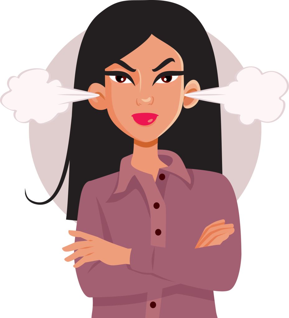Angry Furious Woman with Steam Coming out of ears Vector Cartoon