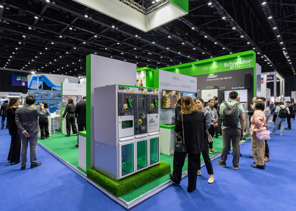 A view of the booth of Schneider Electric, a global leader...