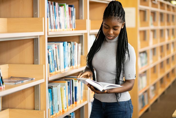 African-American woman in library
