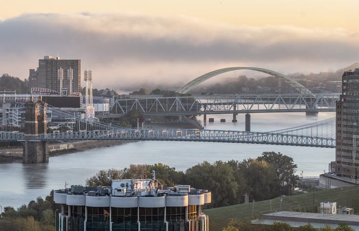 Cincinnati Bridge in Morning Fog, Ohio