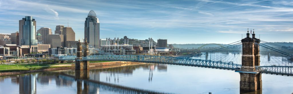 Cincinnati Ohio downtown panorama city skyline scenic over the Ohio River