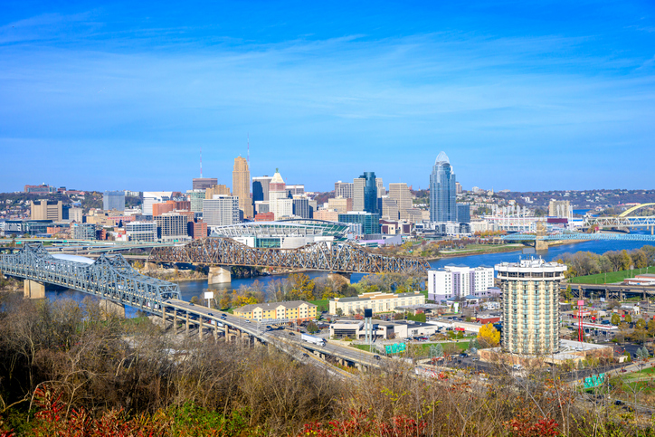 Cincinnati and Covington Aerial Cityscape