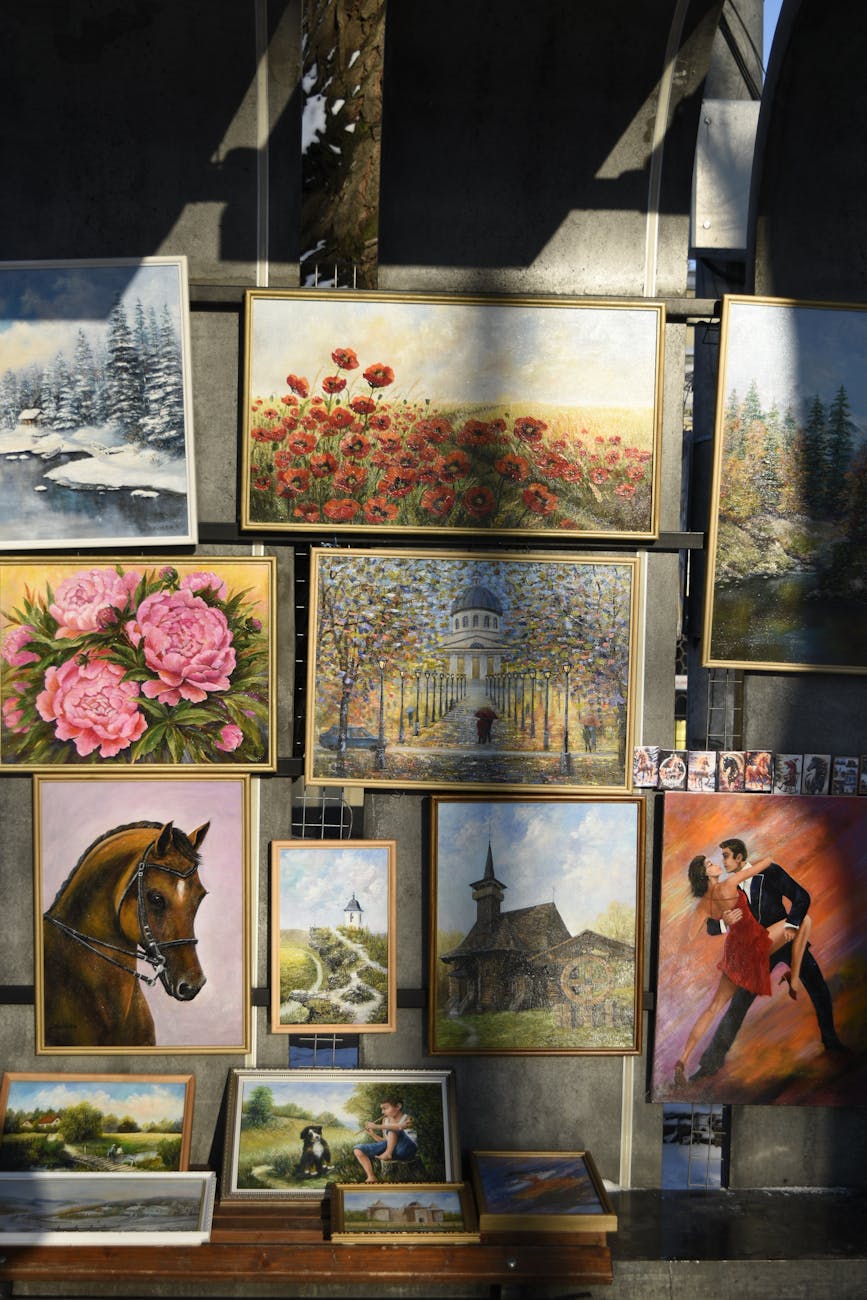 outdoor art display at street market