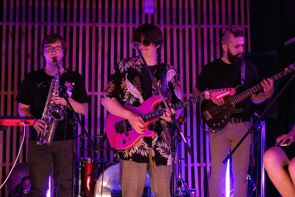a band performing