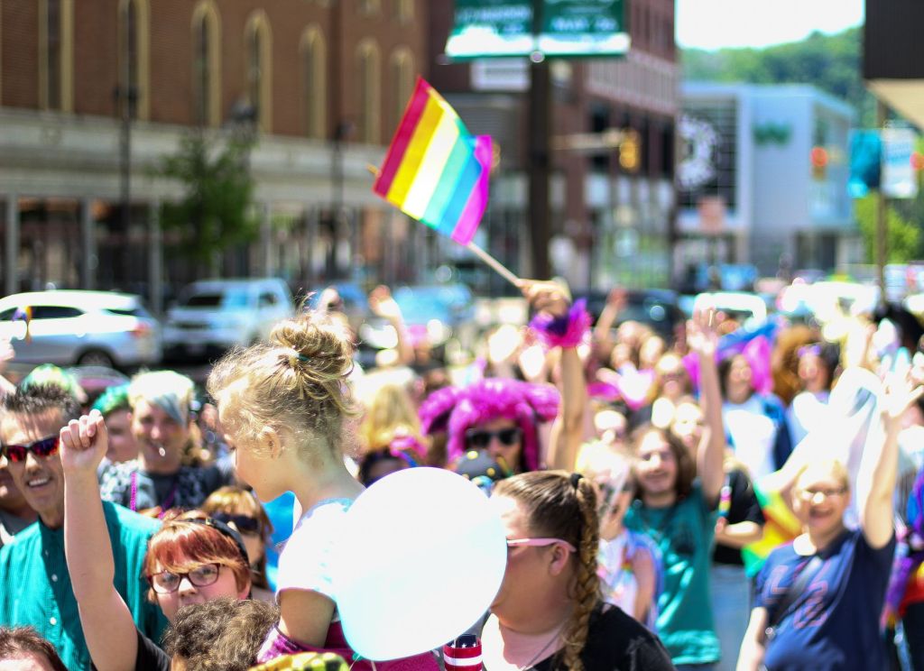 people parading street