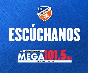Escúchanos logo on a blue background with the text "LA MEGA 101.5 FM" below it.
